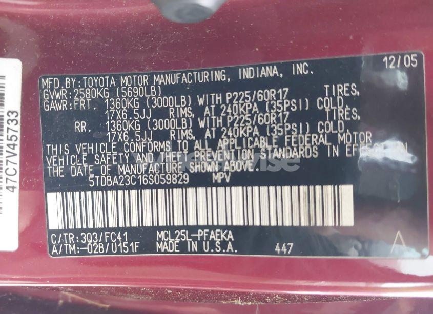 Photo 9 of 2006 Toyota Sienna LE (VIN 5TDBA23C16S059829)