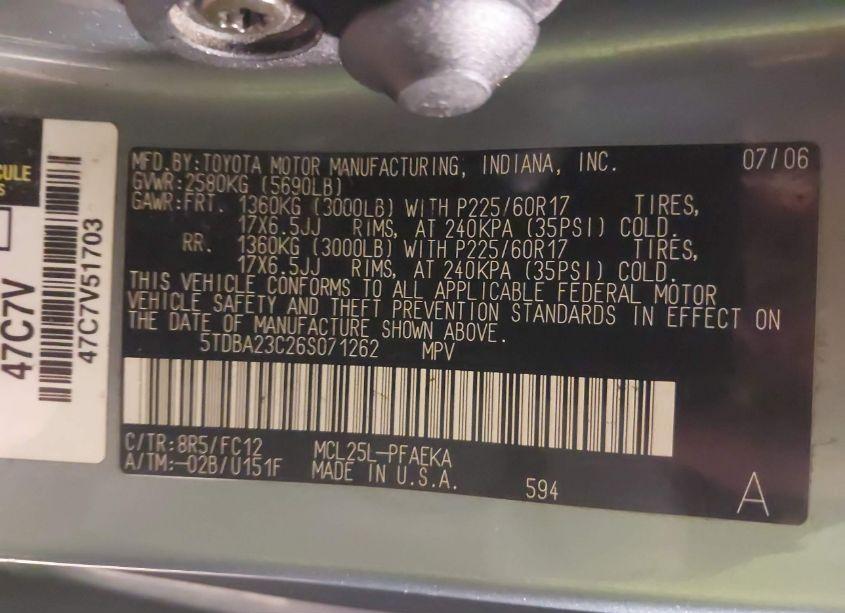 Photo 9 of 2006 Toyota Sienna LE (VIN 5TDBA23C26S071262)