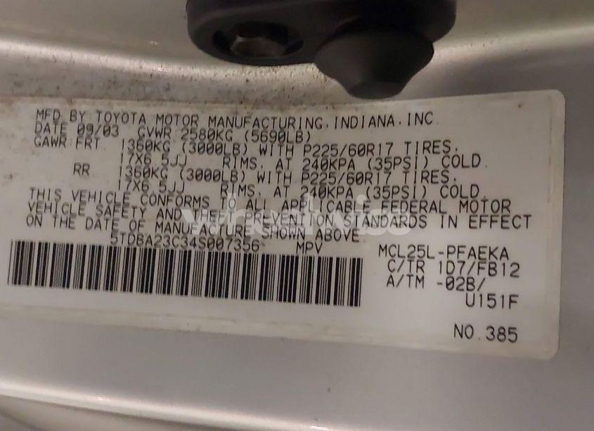 Photo 9 of 2004 Toyota Sienna LE (VIN 5TDBA23C34S007356)