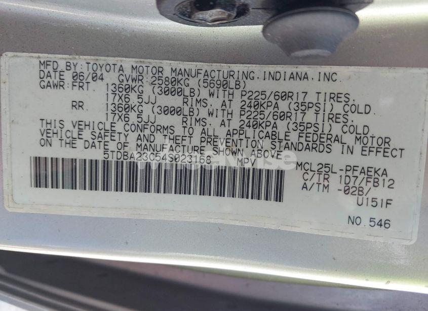 Photo 9 of 2004 Toyota Sienna LE (VIN 5TDBA23C54S023168)