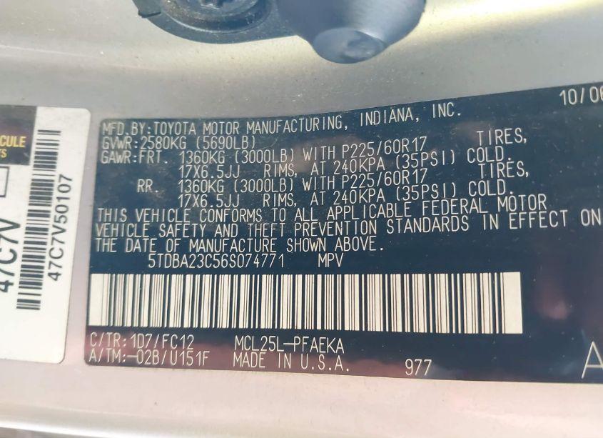 Photo 9 of 2006 Toyota Sienna LE (VIN 5TDBA23C56S074771)