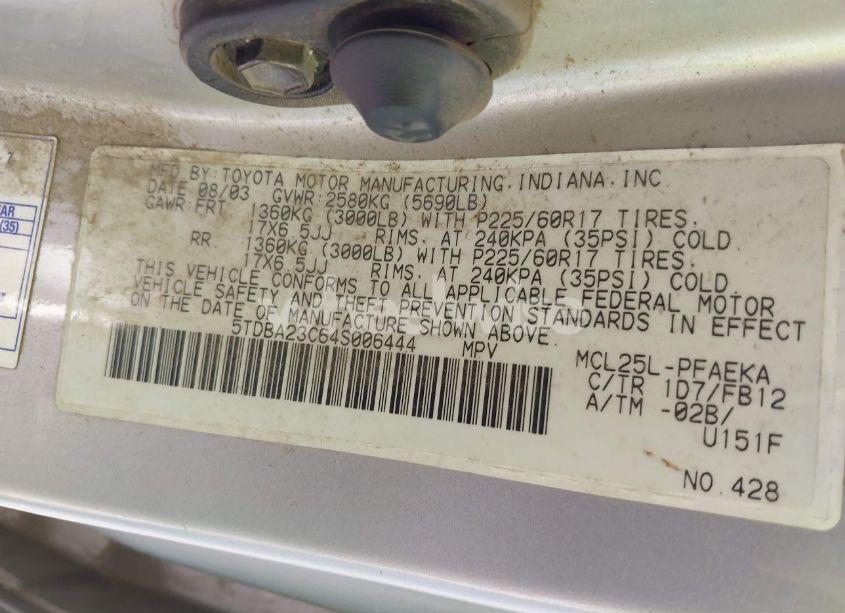 Photo 9 of 2004 Toyota Sienna LE (VIN 5TDBA23C64S006444)