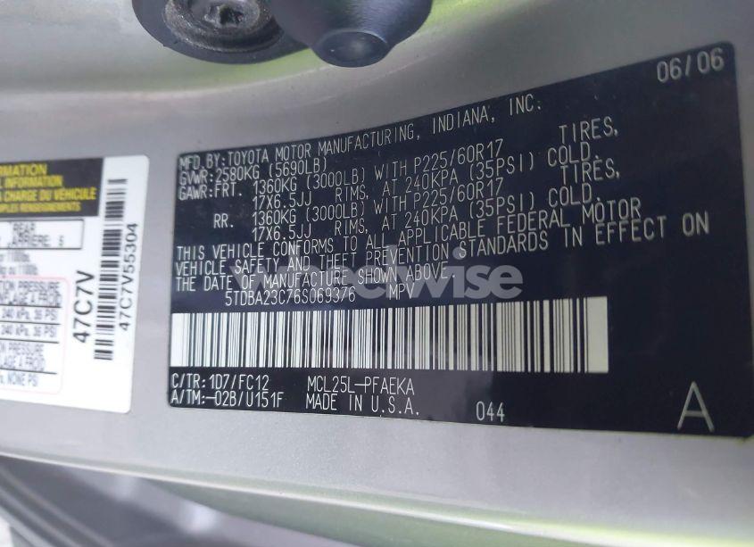 Photo 9 of 2006 Toyota Sienna LE (VIN 5TDBA23C76S069376)