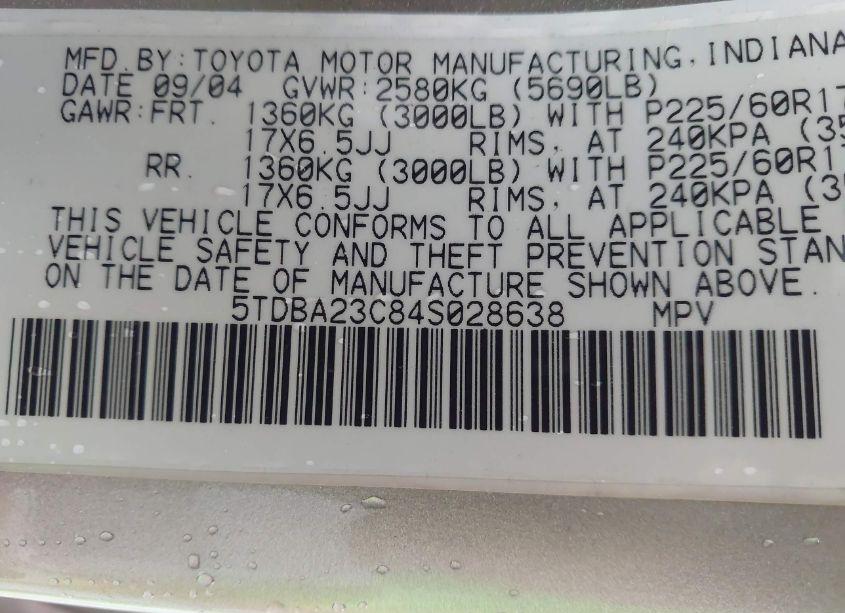 Photo 9 of 2004 Toyota Sienna LE (VIN 5TDBA23C84S028638)