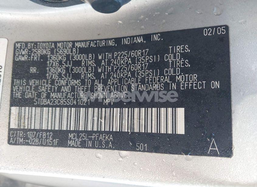 Photo 9 of 2005 Toyota Sienna LE (VIN 5TDBA23C85S041021)