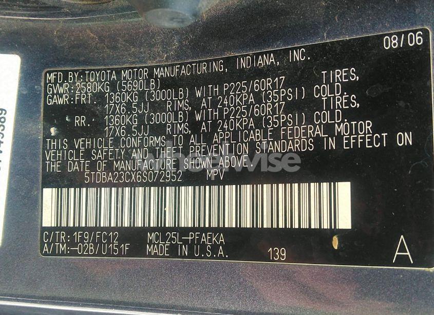 Photo 9 of 2006 Toyota Sienna LE (VIN 5TDBA23CX6S072952)