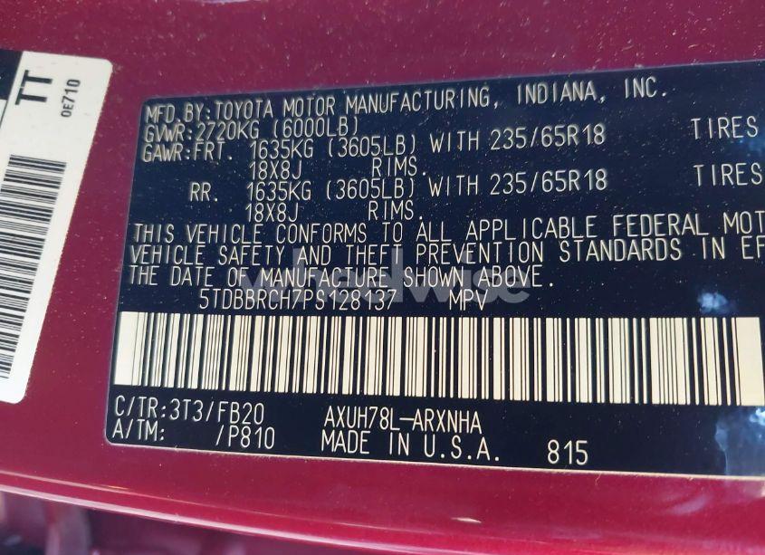 Photo 9 of 2023 Toyota Highlander HYBRID LE (VIN 5TDBBRCH7PS128137)