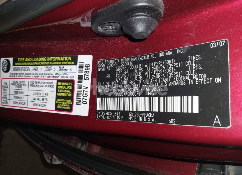 Photo 9 of 2007 Toyota Sienna XLE/XLE LIMITED (VIN 5TDBK22CX7S003372)