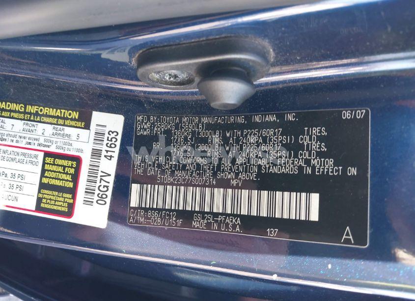 Photo 9 of 2007 Toyota Sienna LE (VIN 5TDBK23C77S007314)
