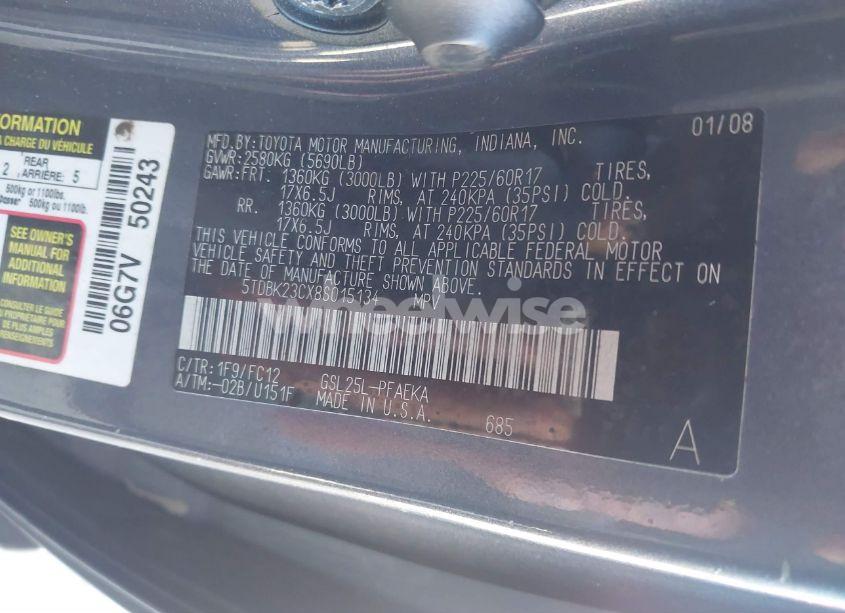 Photo 9 of 2008 Toyota Sienna LE (VIN 5TDBK23CX8S015134)