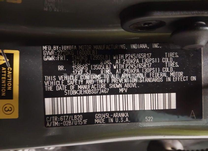 Photo 9 of 2011 Toyota Highlander SE V6 (VIN 5TDBK3EH0BS073467)