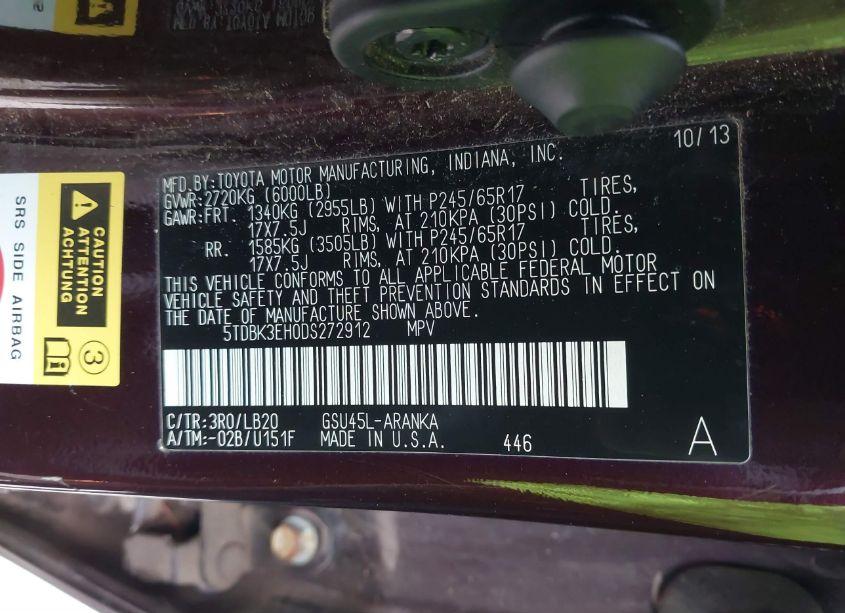 Photo 9 of 2013 Toyota Highlander SE V6 (VIN 5TDBK3EH0DS272912)