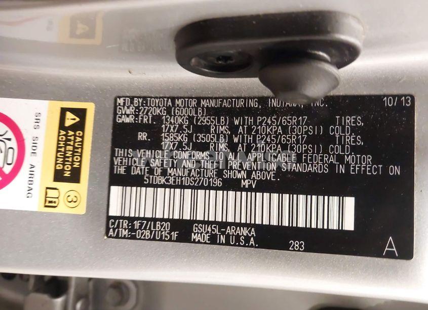 Photo 9 of 2013 Toyota Highlander SE V6 (VIN 5TDBK3EH1DS270196)