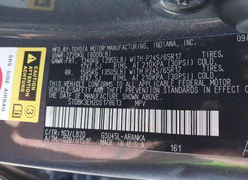 Photo 9 of 2013 Toyota Highlander SE V6 (VIN 5TDBK3EH2DS178613)