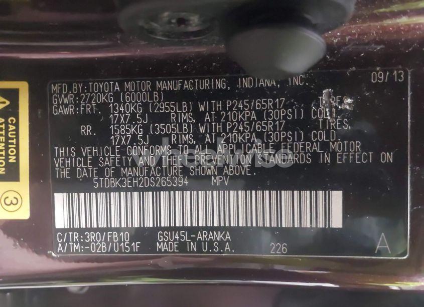 Photo 9 of 2013 Toyota Highlander BASE V6 (VIN 5TDBK3EH2DS265394)