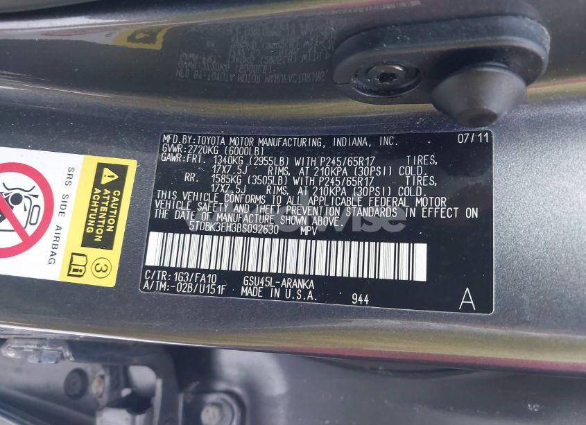 Photo 9 of 2011 Toyota Highlander SE (VIN 5TDBK3EH3BS092630)