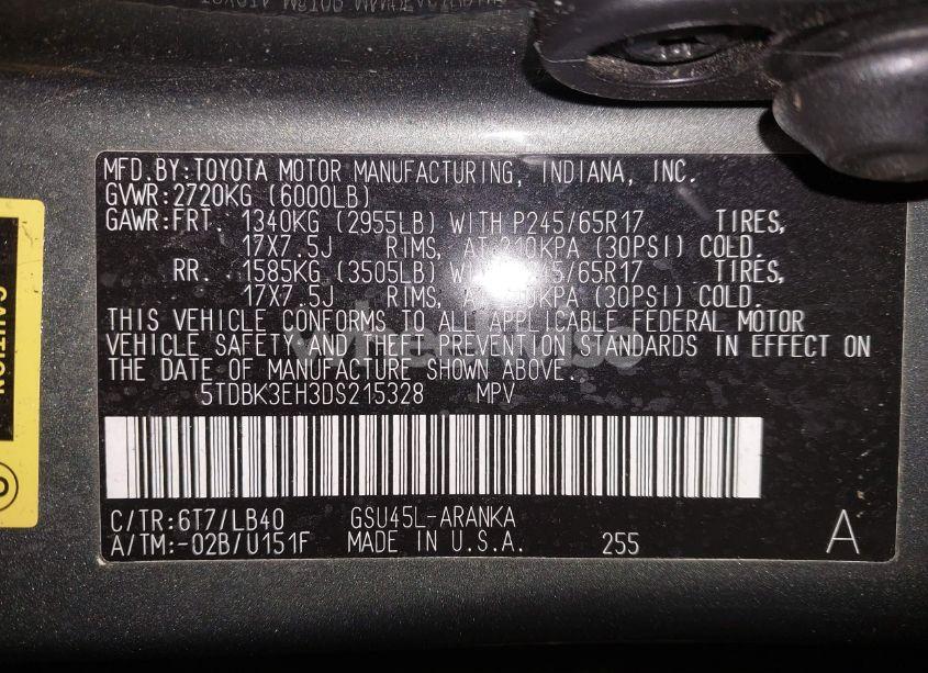 Photo 9 of 2013 Toyota Highlander PLUS/SE (VIN 5TDBK3EH3DS215328)