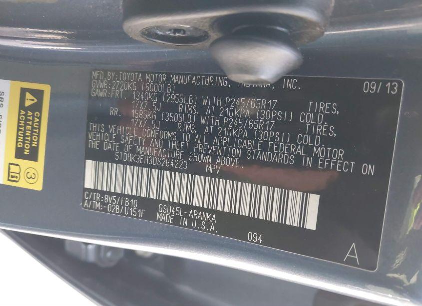 Photo 9 of 2013 Toyota Highlander BASE V6 (VIN 5TDBK3EH3DS264223)