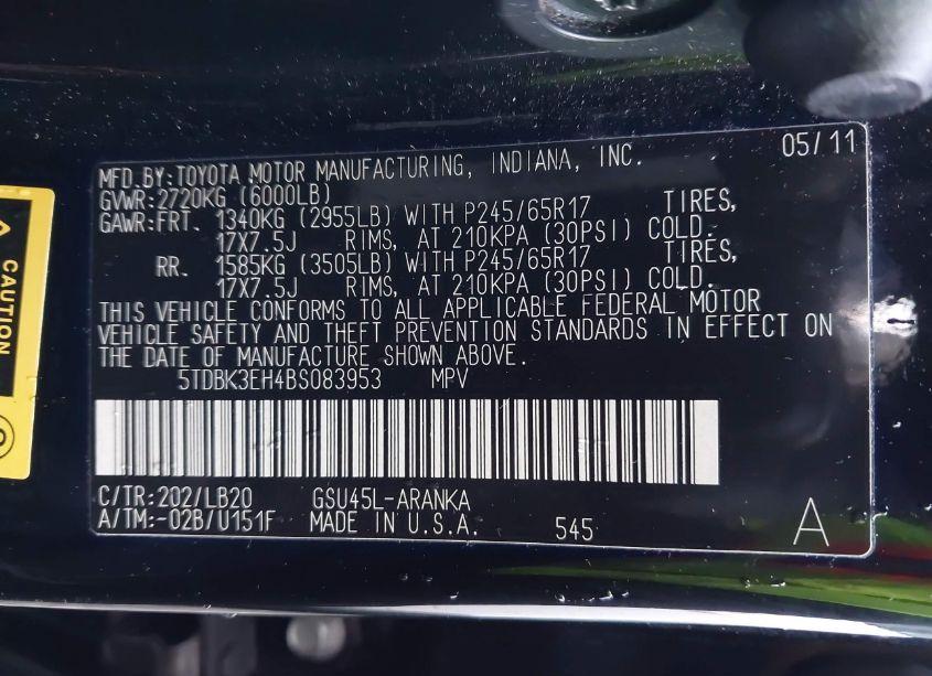 Photo 9 of 2011 Toyota Highlander SE V6 (VIN 5TDBK3EH4BS083953)