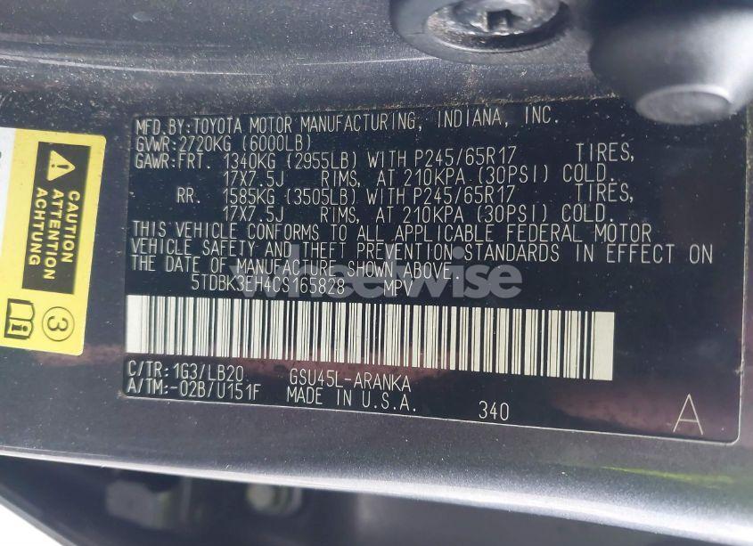 Photo 9 of 2012 Toyota Highlander SE V6 (VIN 5TDBK3EH4CS165828)