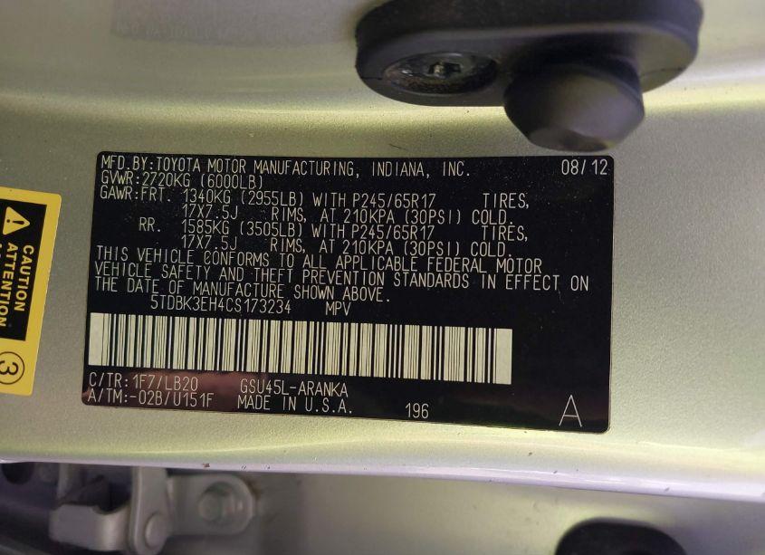 Photo 9 of 2012 Toyota Highlander SE V6 (VIN 5TDBK3EH4CS173234)