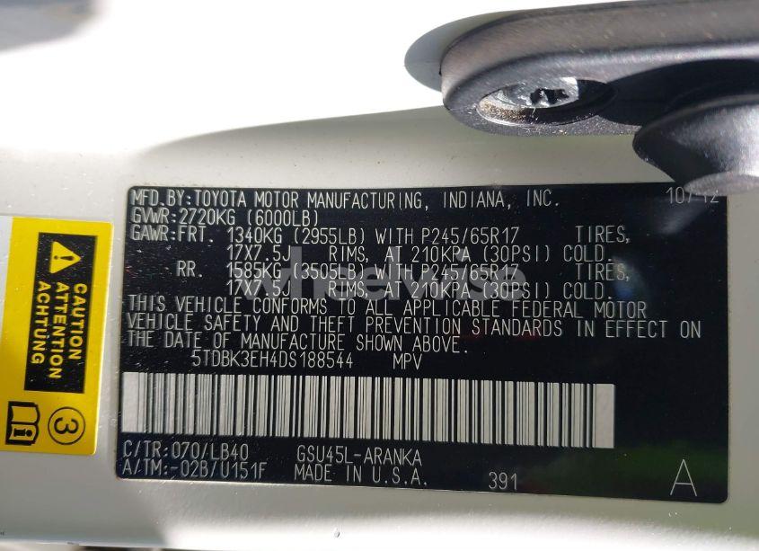 Photo 9 of 2013 Toyota Highlander SE V6 (VIN 5TDBK3EH4DS188544)