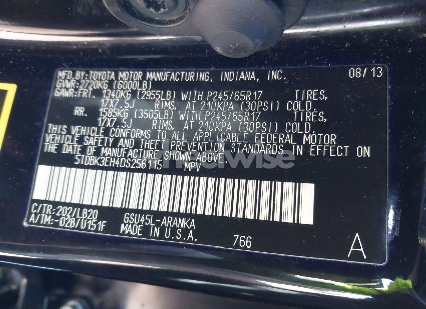 Photo 9 of 2013 Toyota Highlander PLUS/SE (VIN 5TDBK3EH4DS256115)