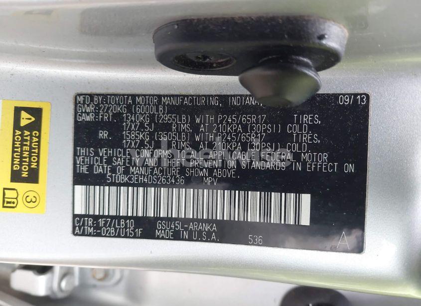 Photo 9 of 2013 Toyota Highlander SE V6 (VIN 5TDBK3EH4DS263436)