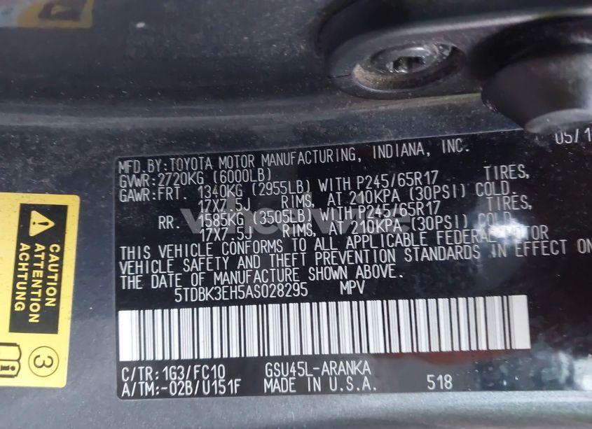 Photo 9 of 2010 Toyota Highlander BASE V6 (VIN 5TDBK3EH5AS028295)