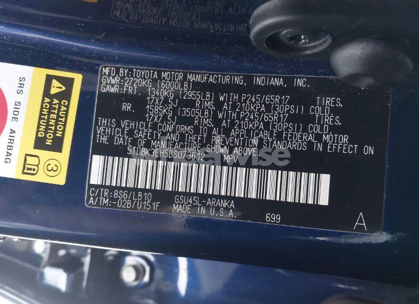 Photo 9 of 2011 Toyota Highlander SE V6 (VIN 5TDBK3EH5BS073612)