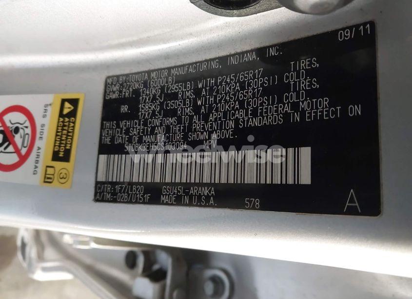 Photo 9 of 2012 Toyota Highlander SE V6 (VIN 5TDBK3EH5CS103094)