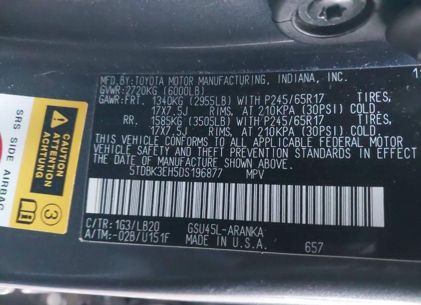 Photo 9 of 2013 Toyota Highlander SE V6 (VIN 5TDBK3EH5DS196877)