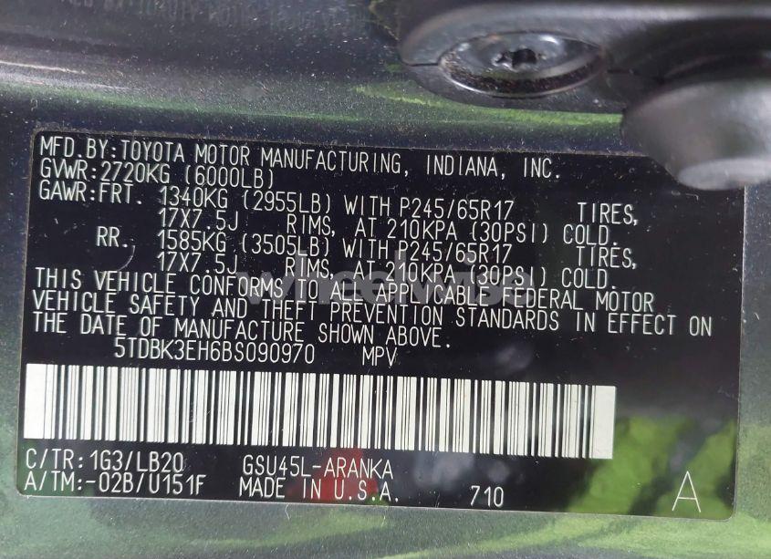 Photo 9 of 2011 Toyota Highlander SE V6 (VIN 5TDBK3EH6BS090970)