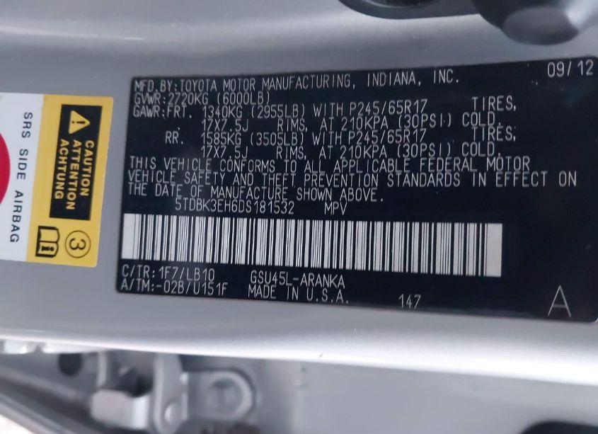 Photo 9 of 2013 Toyota Highlander SE V6 (VIN 5TDBK3EH6DS181532)