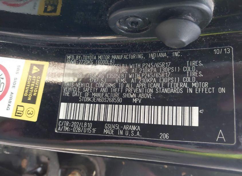 Photo 9 of 2013 Toyota Highlander SE V6 (VIN 5TDBK3EH6DS268590)