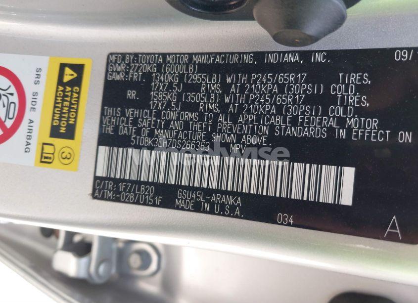 Photo 9 of 2013 Toyota Highlander SE V6 (VIN 5TDBK3EH7DS266363)