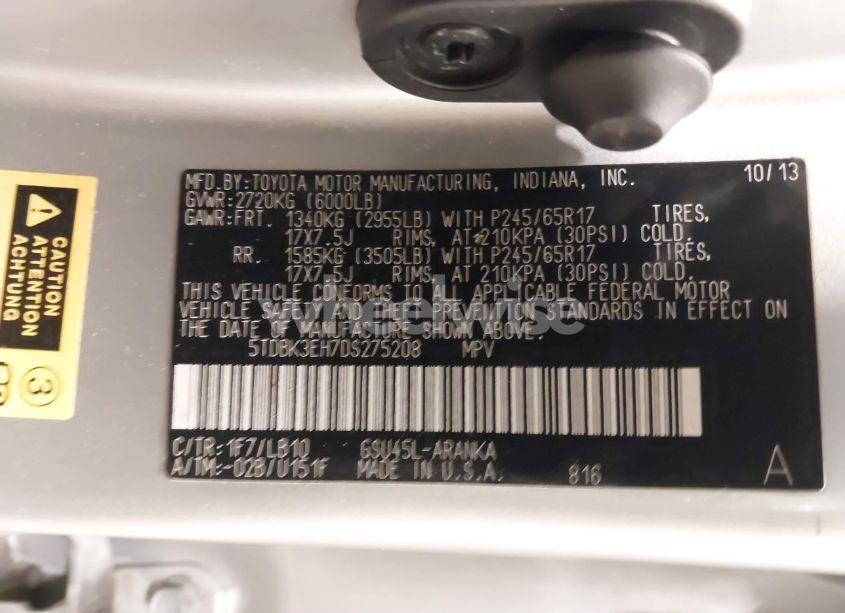 Photo 9 of 2013 Toyota Highlander SE V6 (VIN 5TDBK3EH7DS275208)