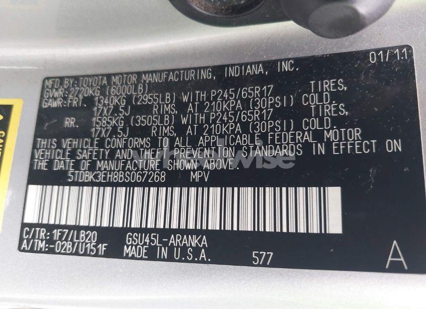 Photo 9 of 2011 Toyota Highlander SE V6 (VIN 5TDBK3EH8BS067268)