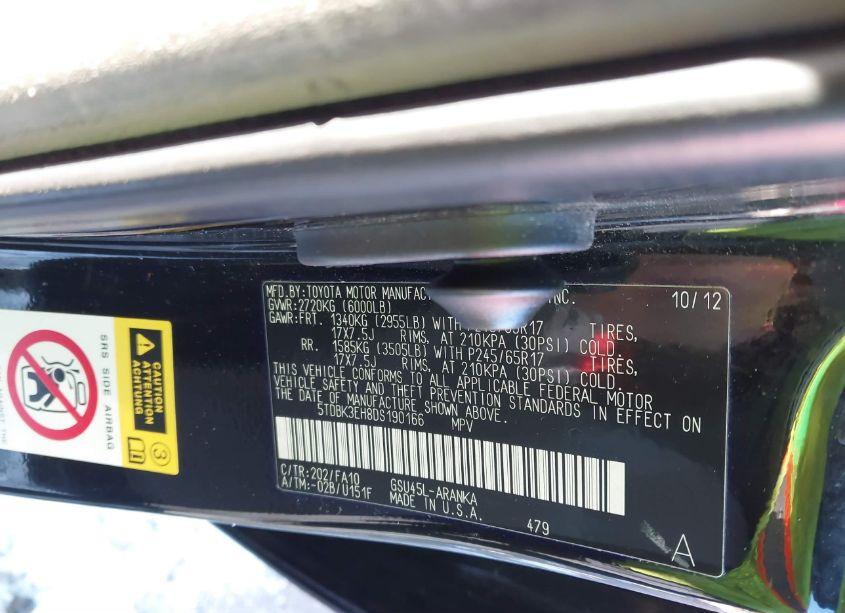 Photo 9 of 2013 Toyota Highlander BASE PLUS V6 (VIN 5TDBK3EH8DS190166)