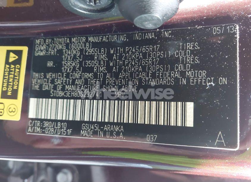 Photo 9 of 2013 Toyota Highlander SE V6 (VIN 5TDBK3EH8DS232741)