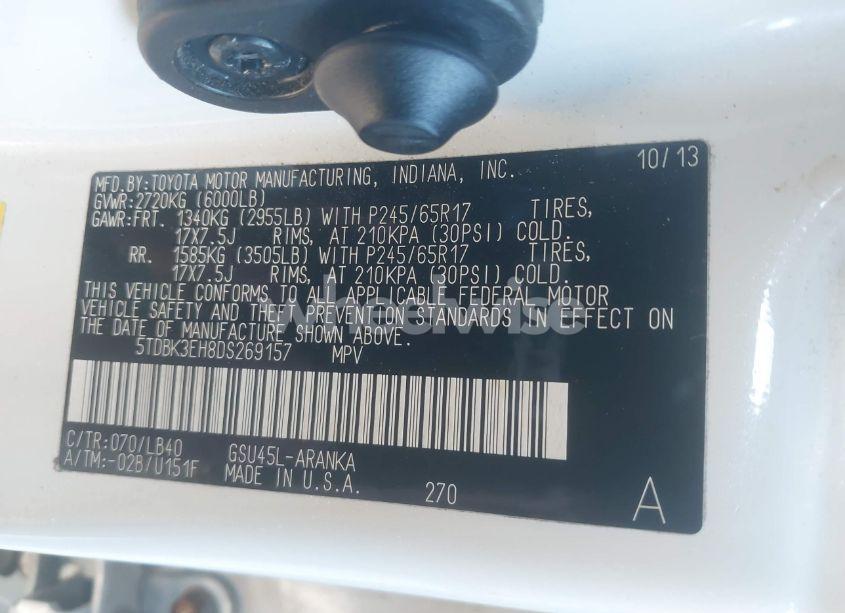 Photo 9 of 2013 Toyota Highlander SE V6 (VIN 5TDBK3EH8DS269157)