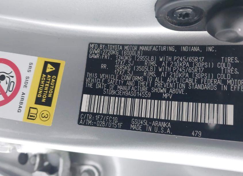 Photo 9 of 2010 Toyota Highlander BASE V6 (VIN 5TDBK3EH9AS014559)
