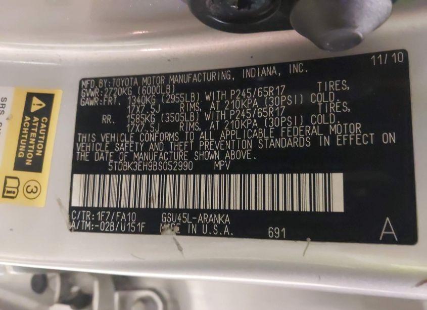 Photo 9 of 2011 Toyota Highlander SE (VIN 5TDBK3EH9BS052990)