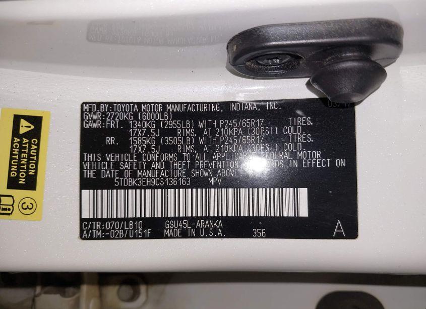 Photo 9 of 2012 Toyota Highlander SE V6 (VIN 5TDBK3EH9CS136163)