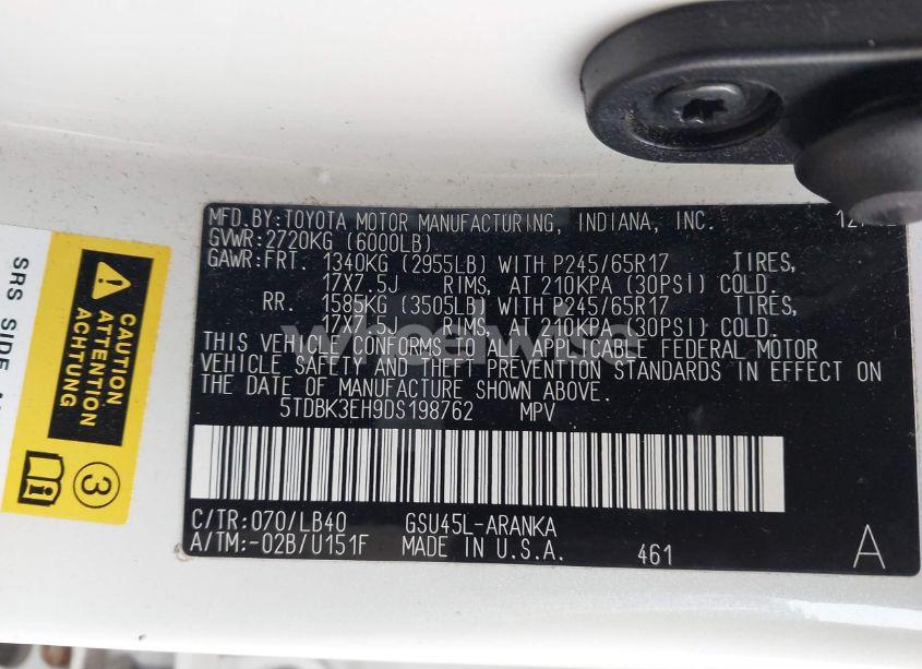 Photo 9 of 2013 Toyota Highlander SE V6 (VIN 5TDBK3EH9DS198762)