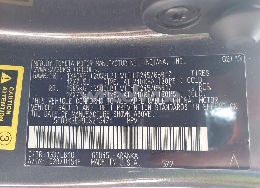 Photo 9 of 2013 Toyota Highlander SE V6 (VIN 5TDBK3EH9DS213471)