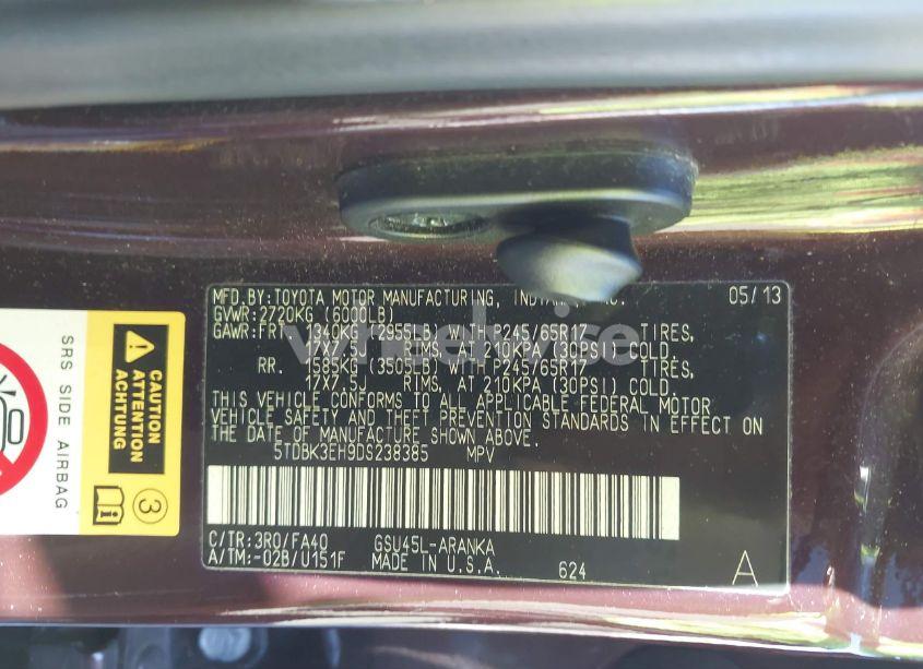 Photo 9 of 2013 Toyota Highlander BASE PLUS V6 (VIN 5TDBK3EH9DS238385)