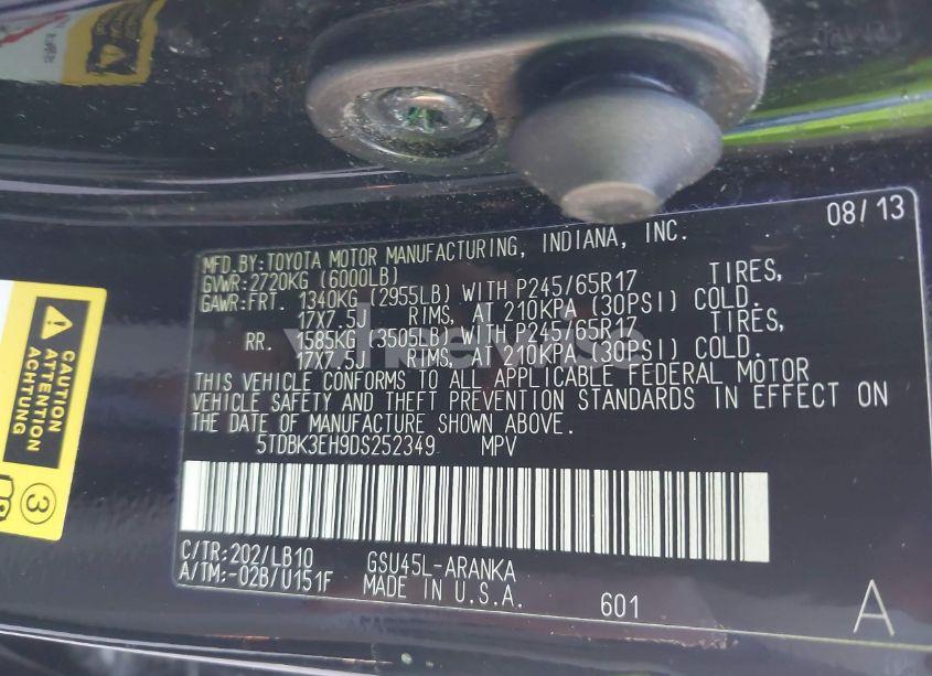 Photo 9 of 2013 Toyota Highlander SE V6 (VIN 5TDBK3EH9DS252349)