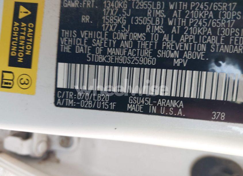 Photo 9 of 2013 Toyota Highlander SE V6 (VIN 5TDBK3EH9DS259060)