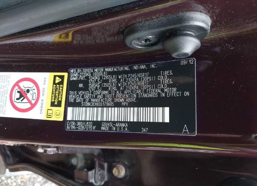 Photo 9 of 2013 Toyota Highlander SE V6 (VIN 5TDBK3EHXDS179685)